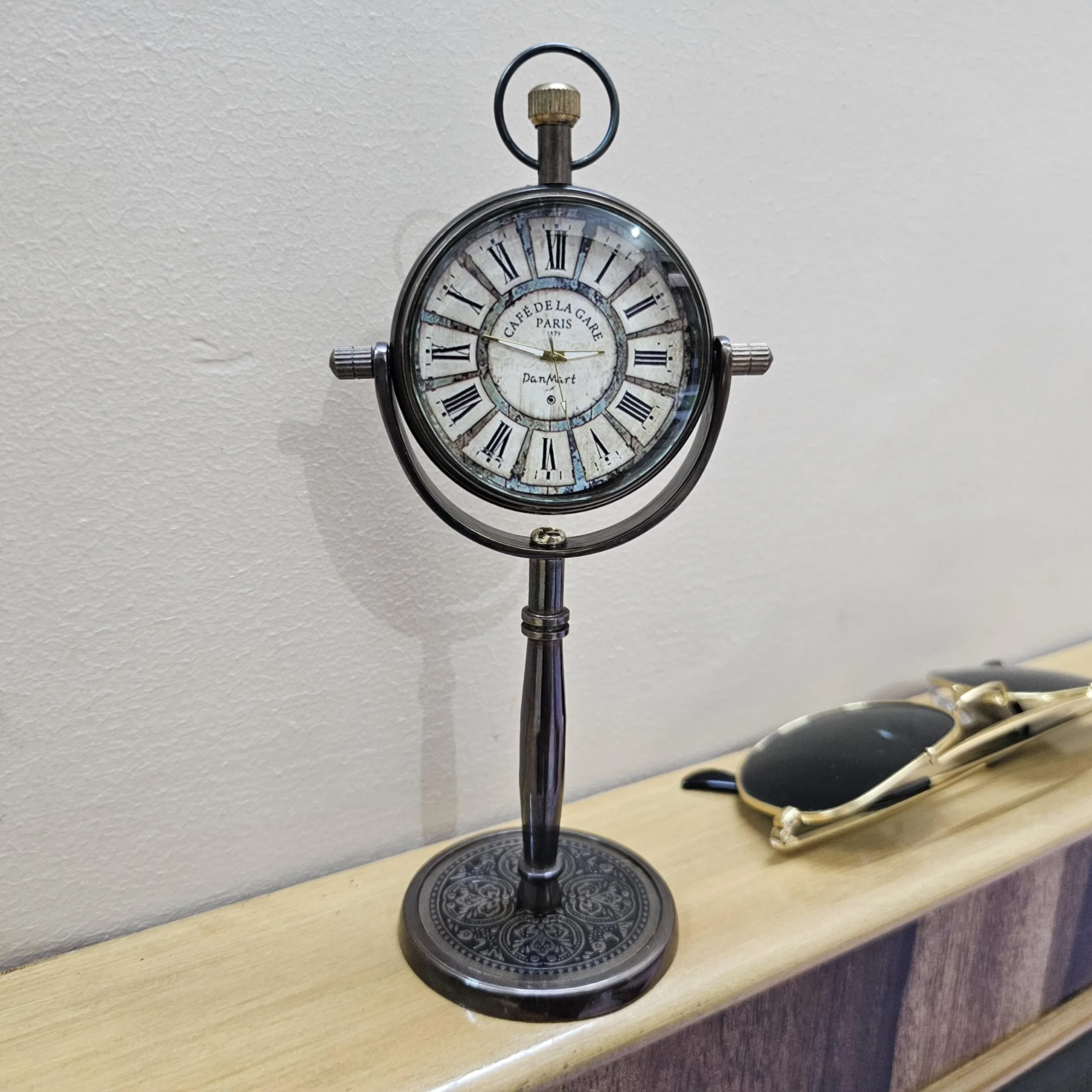DanMart Antique Style Brass Desk Clock Vinatge Style Table Desk Office Desk Decorative 6 inch
