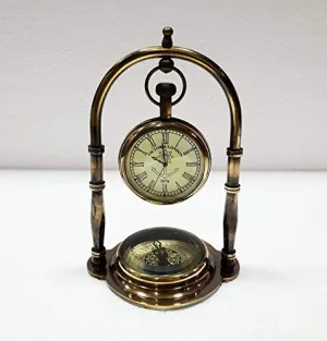 Decor Instruments Antique Brass Table Clock Compass Style Nautical Maritime Ship Desk Clock Office Decor