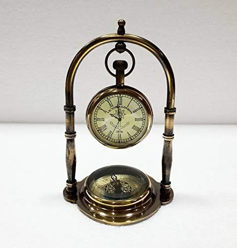 Decor Instruments Antique Brass Table Clock Compass Style Nautical Maritime Ship Desk Clock Office Decor