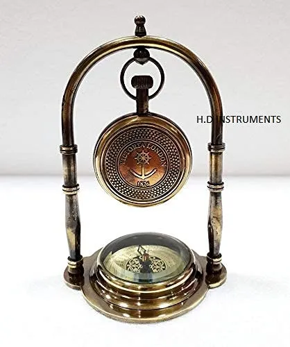 Decor Instruments Antique Brass Table Clock Compass Style Nautical Maritime Ship Desk Clock Office Decor