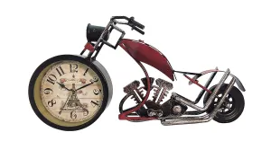 Delightful Décor Vintage Style Motorcycle Table Top Rustic Motor Bike Table Clock Antique for Mantle Shelf Decorations Living Room | Red | 32 x 5 x 16 CM | Set of 1