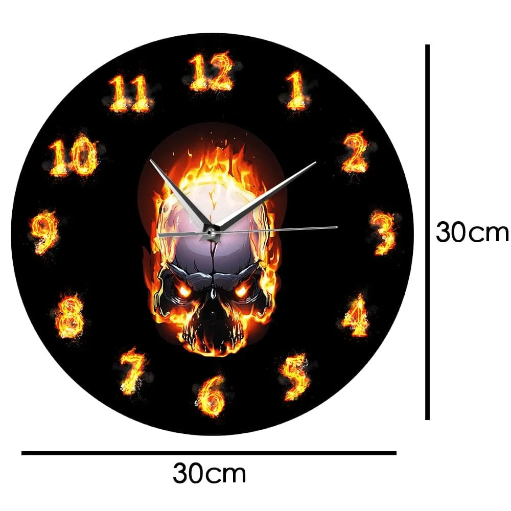 Demon Skull With Fire Burning Numbers Wall Clock