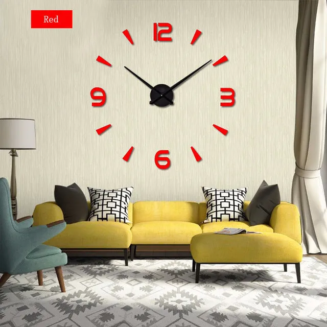DIY Acrylic Mirror Wall Clock - Black,Red,Pink,Silver,Gold,Chocolate,Gray,Blue