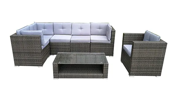 Duoyes Wicker Outdoor Sofa Sectional, 8-PC Outdoor Seating Modular in Steel Frame with Cushions