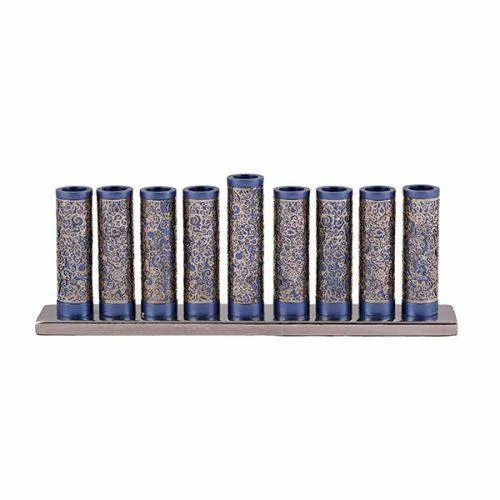 Emanuel Brass & Silver Cylinder Metal Cutout Menorah