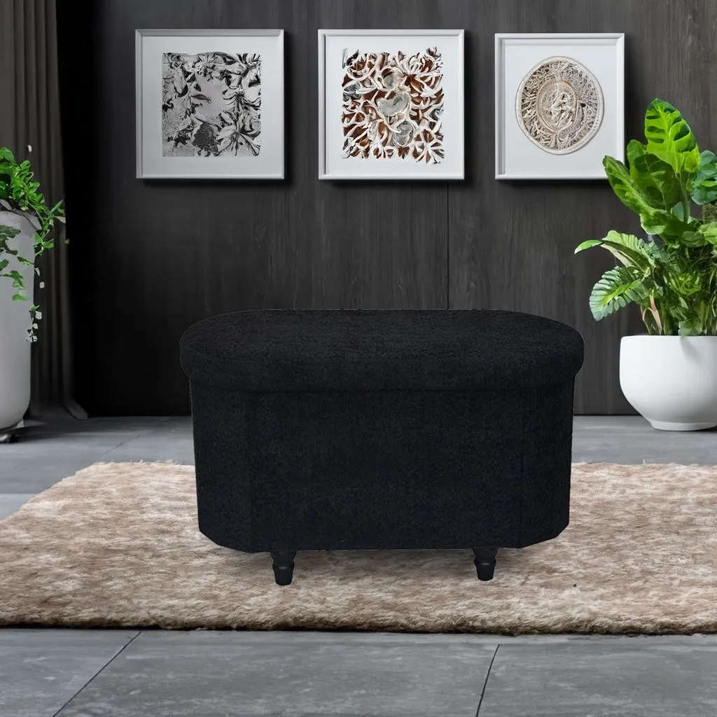 Esme Ottoman With Boucle Storage Bench - Black, Modern Design, Ample Storage & Seating