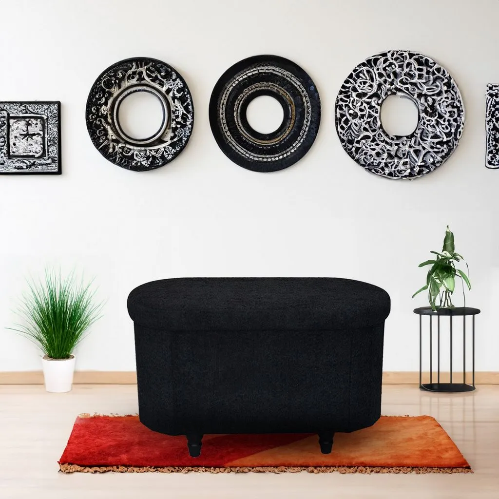 Esme Ottoman With Boucle Storage Bench - Black, Modern Design, Ample Storage & Seating