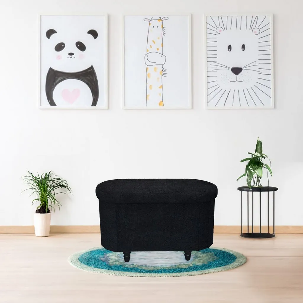 Esme Ottoman With Boucle Storage Bench - Black, Modern Design, Ample Storage & Seating