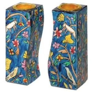 Fitted Shabbat Candlesticks "Floral" Hand Made in Israel By Emanuel