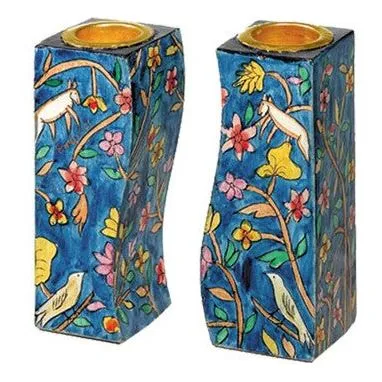 Fitted Shabbat Candlesticks "Floral" Hand Made in Israel By Emanuel