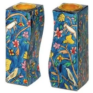 Fitted Shabbat Candlesticks "Floral" Hand Made in Israel By Emanuel