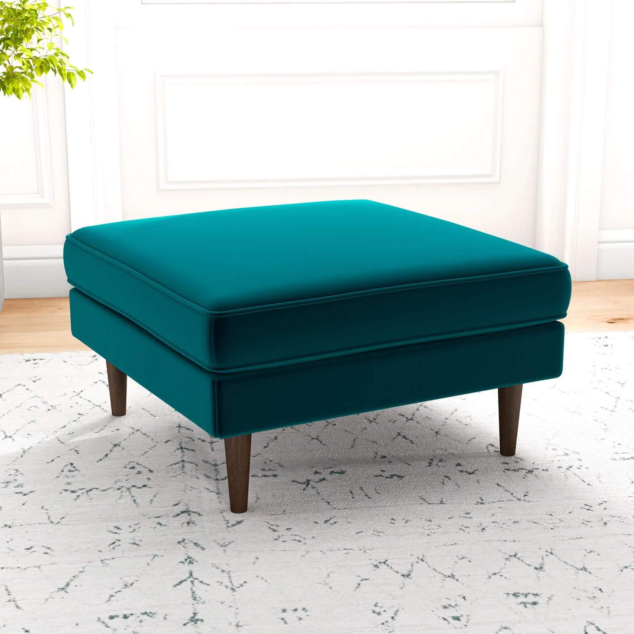 Fordham Teal Velvet Square Upholstered Ottoman
