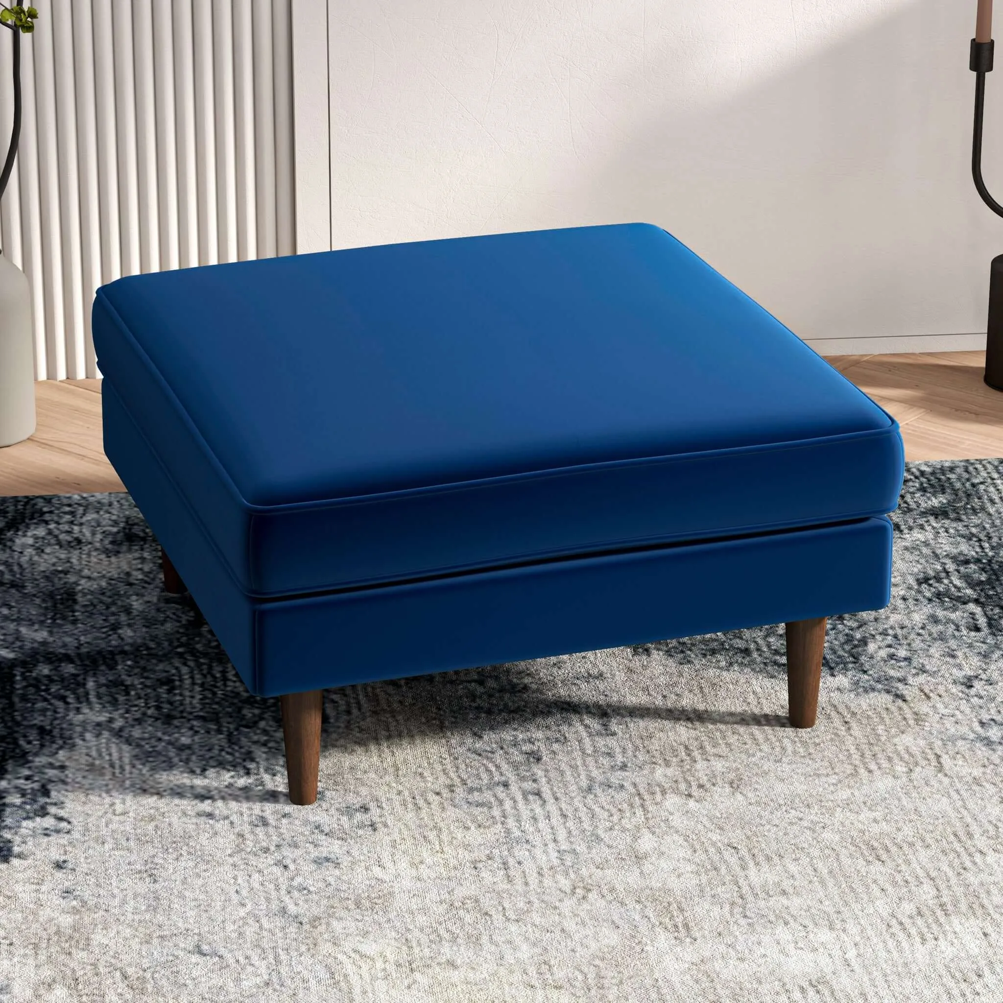Fordham Teal Velvet Square Upholstered Ottoman