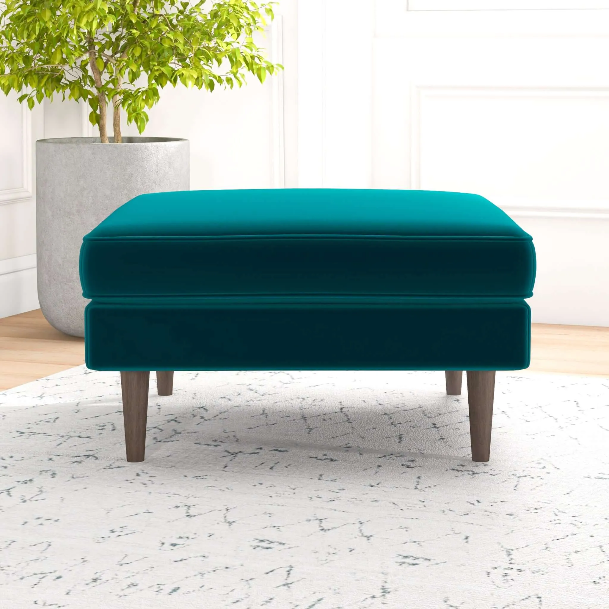 Fordham Teal Velvet Square Upholstered Ottoman