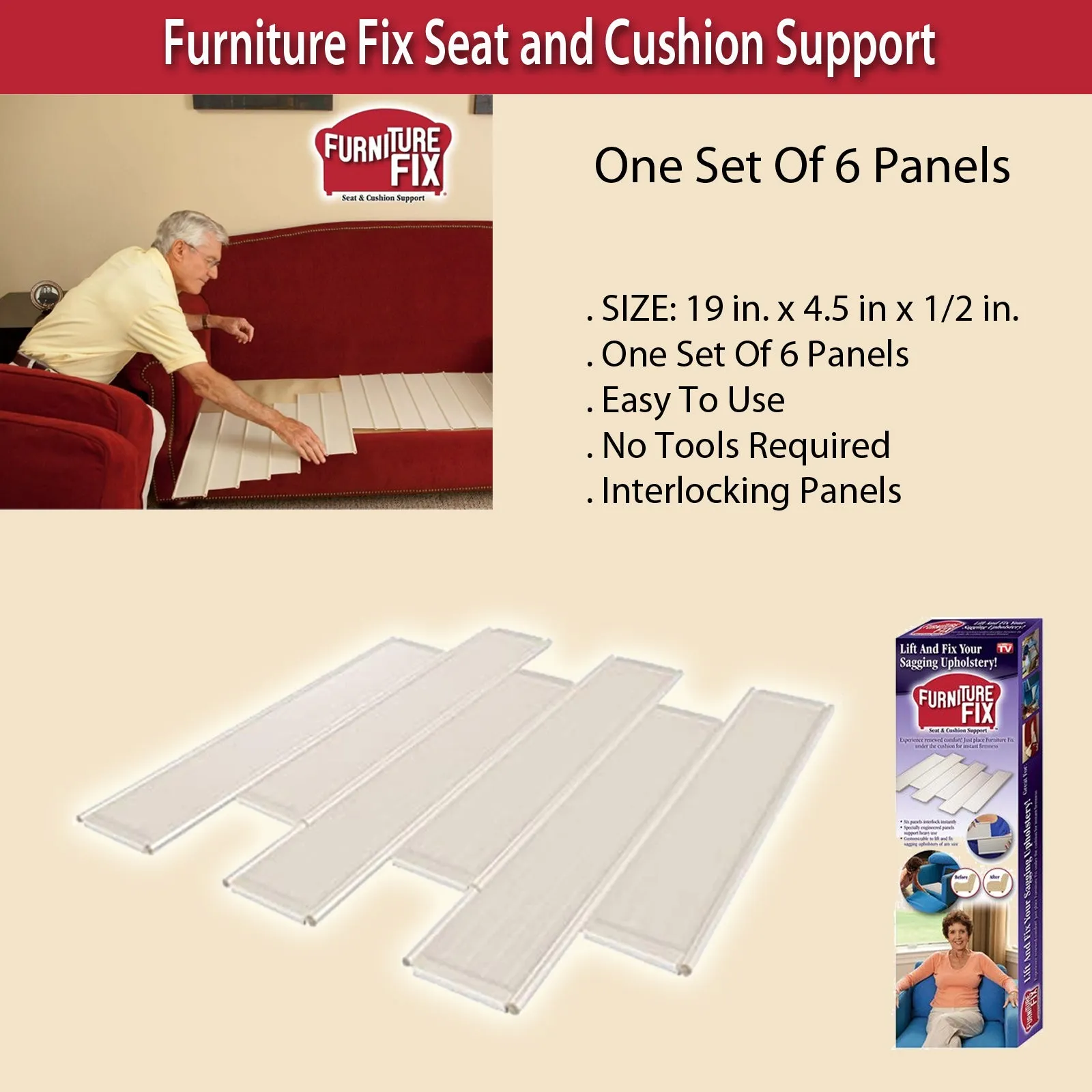 Furniture Fix - 6-Piece Interlocking Panel Support for Seats and Cushions