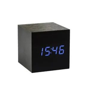 Gingko Black Cube Click Clock With Blue LED Display