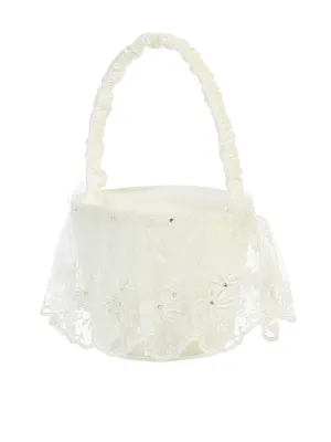 Girls Ivory Lace Embellished Stylish Flower Girl Basket