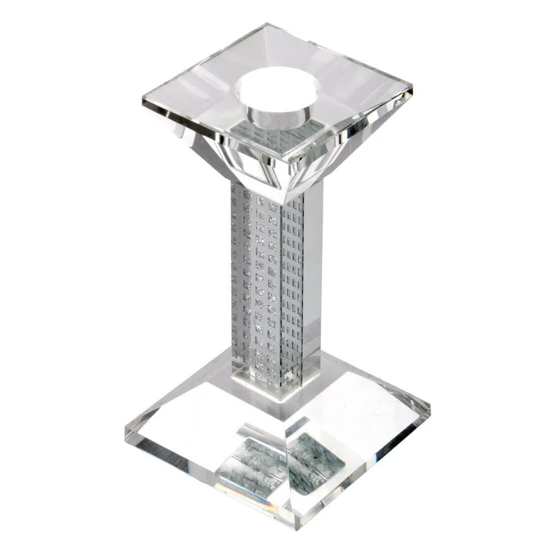 Glass Square Pillar Candle Holder  Silver Glitter Pattern