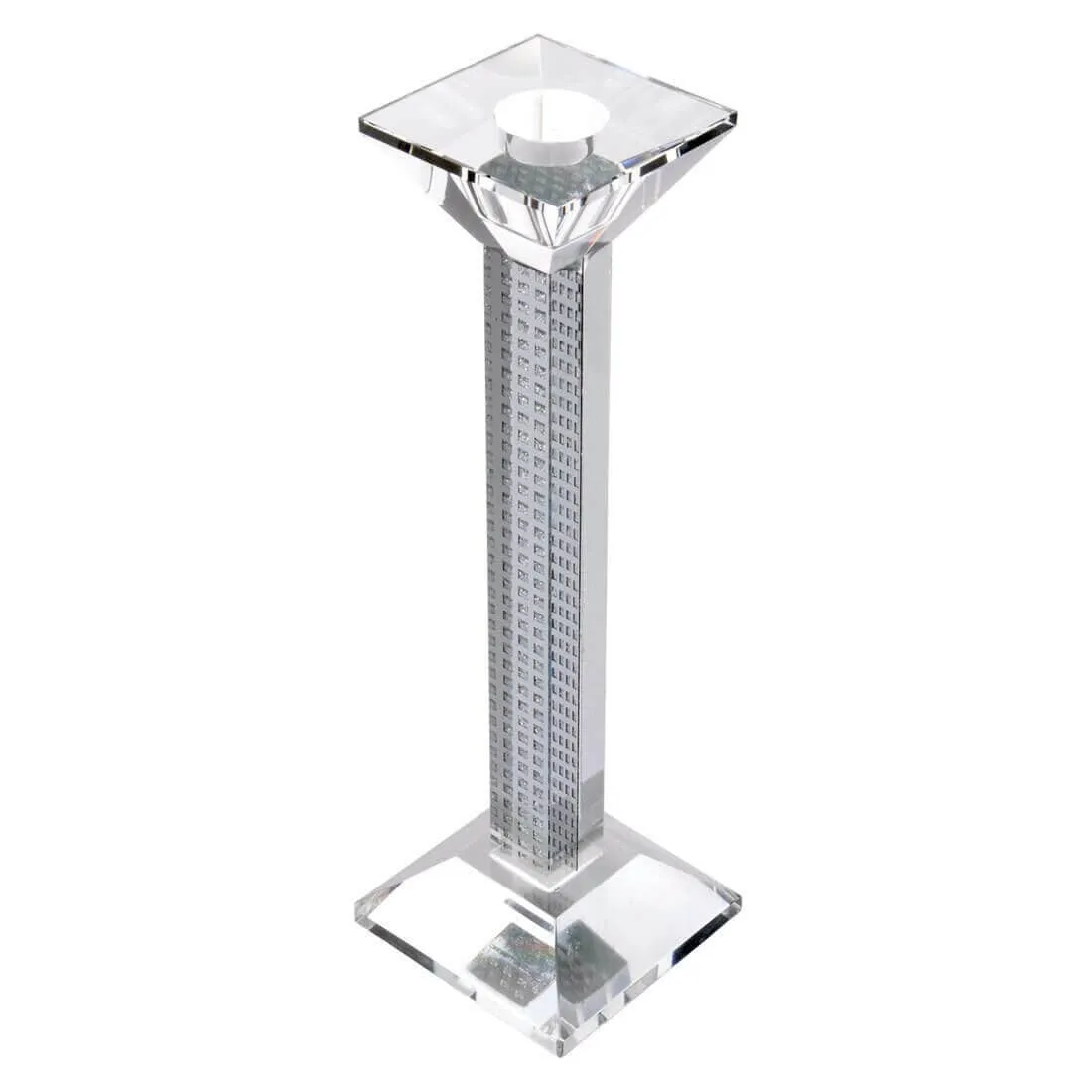 Glass Square Pillar Candle Holder  Silver Glitter Pattern