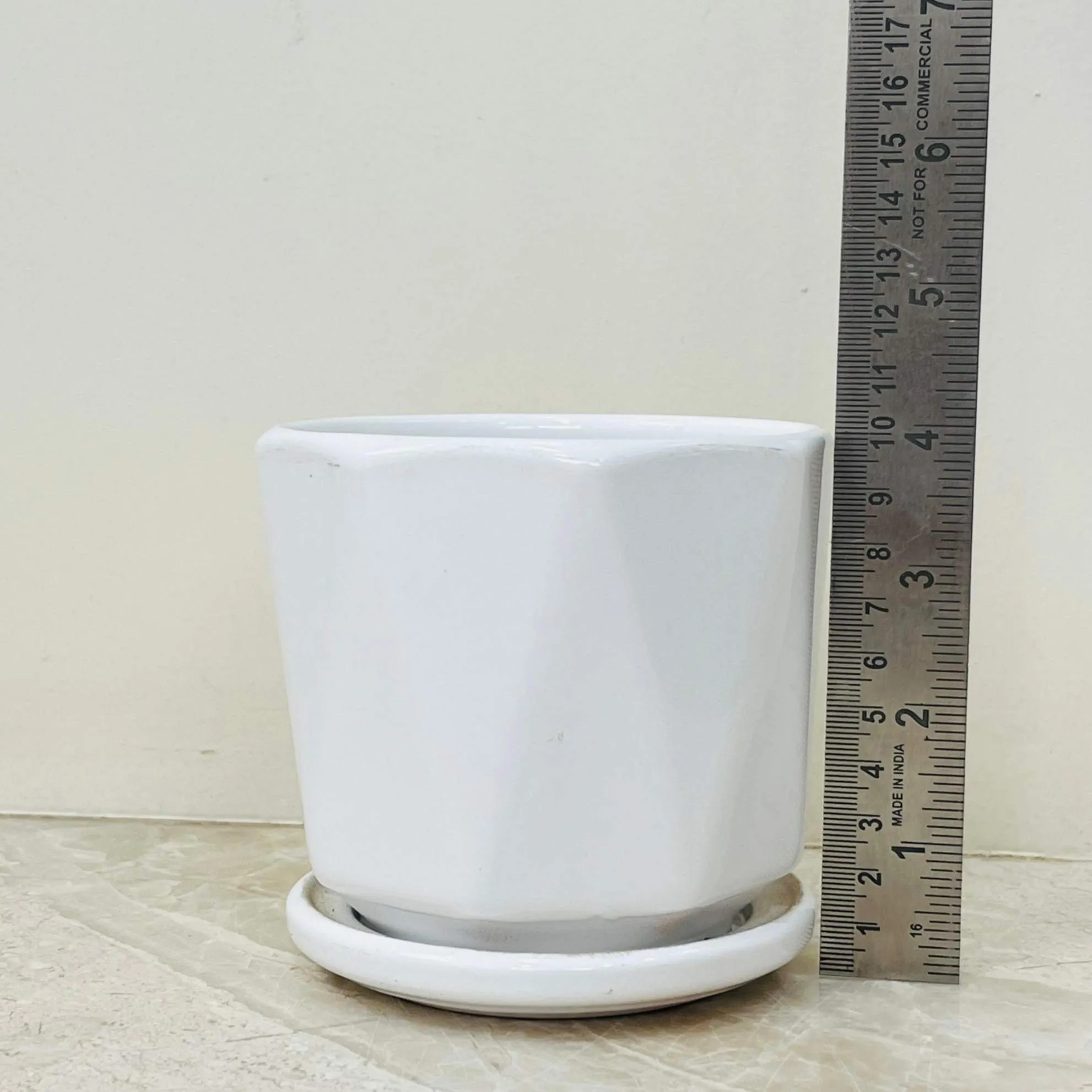 Glossy Geometric White Ceramic Pot