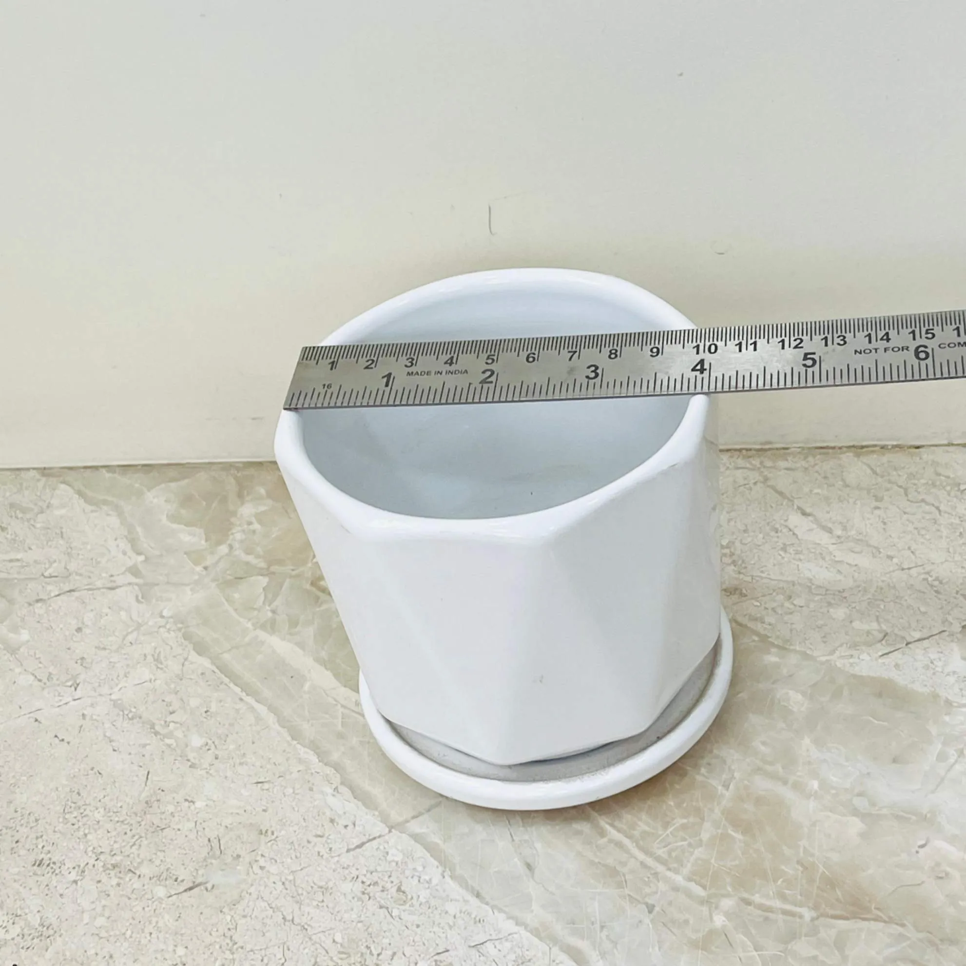 Glossy Geometric White Ceramic Pot