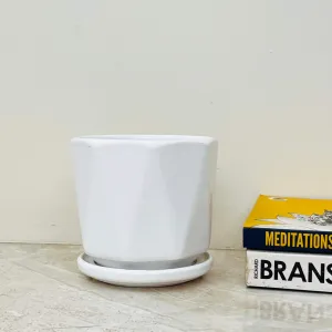 Glossy Geometric White Ceramic Pot
