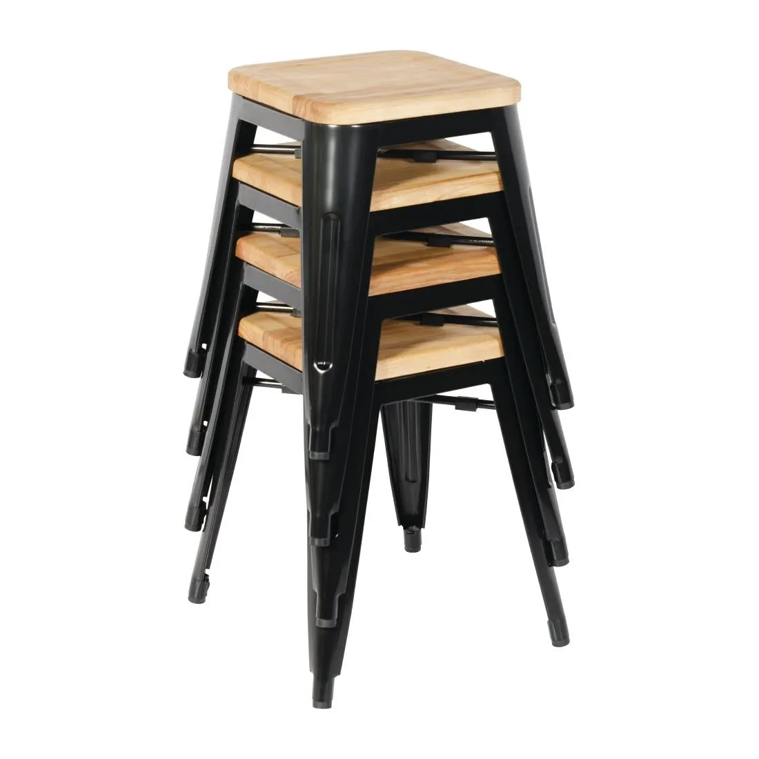 GM635 Bolero Bistro Low Stools with Wooden Seat Pad (Pack of 4)
