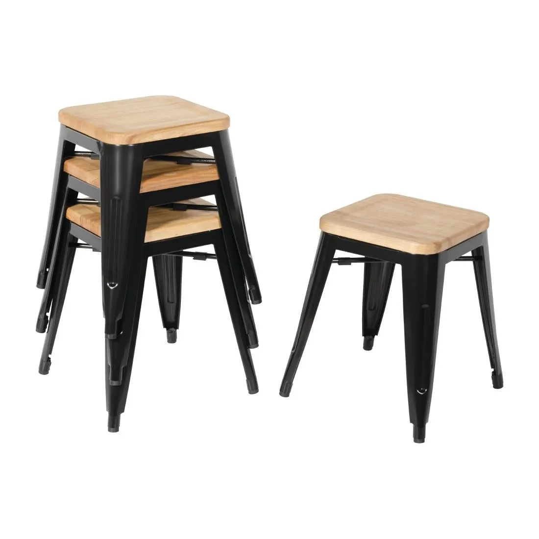 GM635 Bolero Bistro Low Stools with Wooden Seat Pad (Pack of 4)