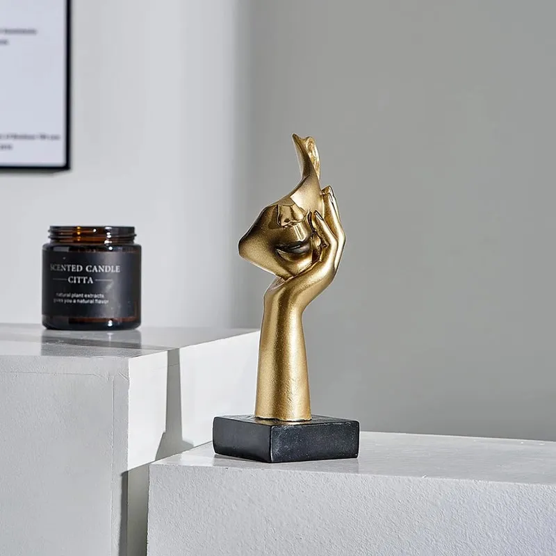 Golden Thinking Abstract Art Face Figurine