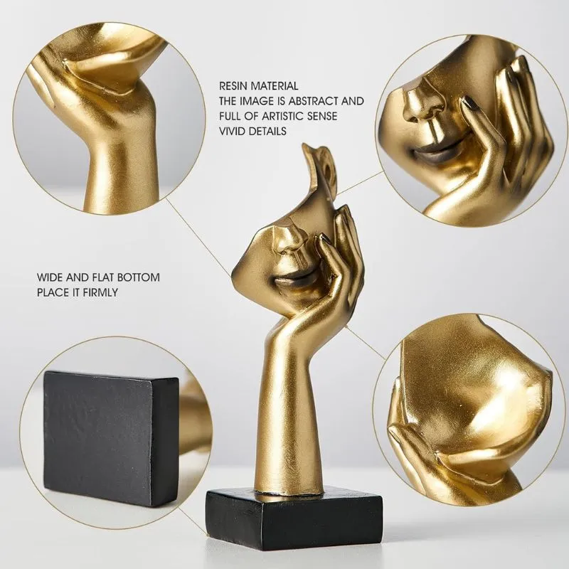 Golden Thinking Abstract Art Face Figurine