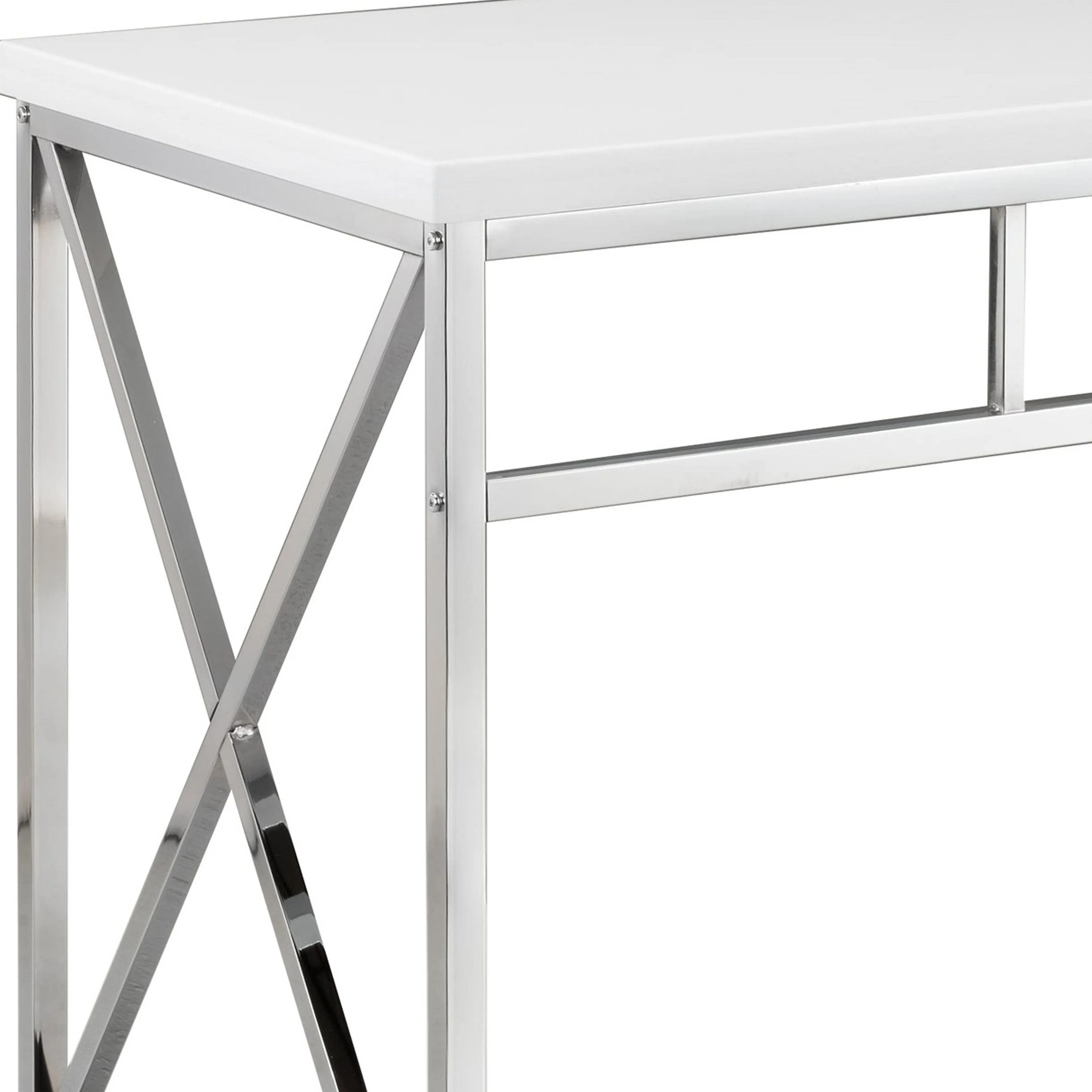 Gracie 47 Inch Desk, White Rectangular Top, Metal Legs in Chrome Finish By Casagear Home