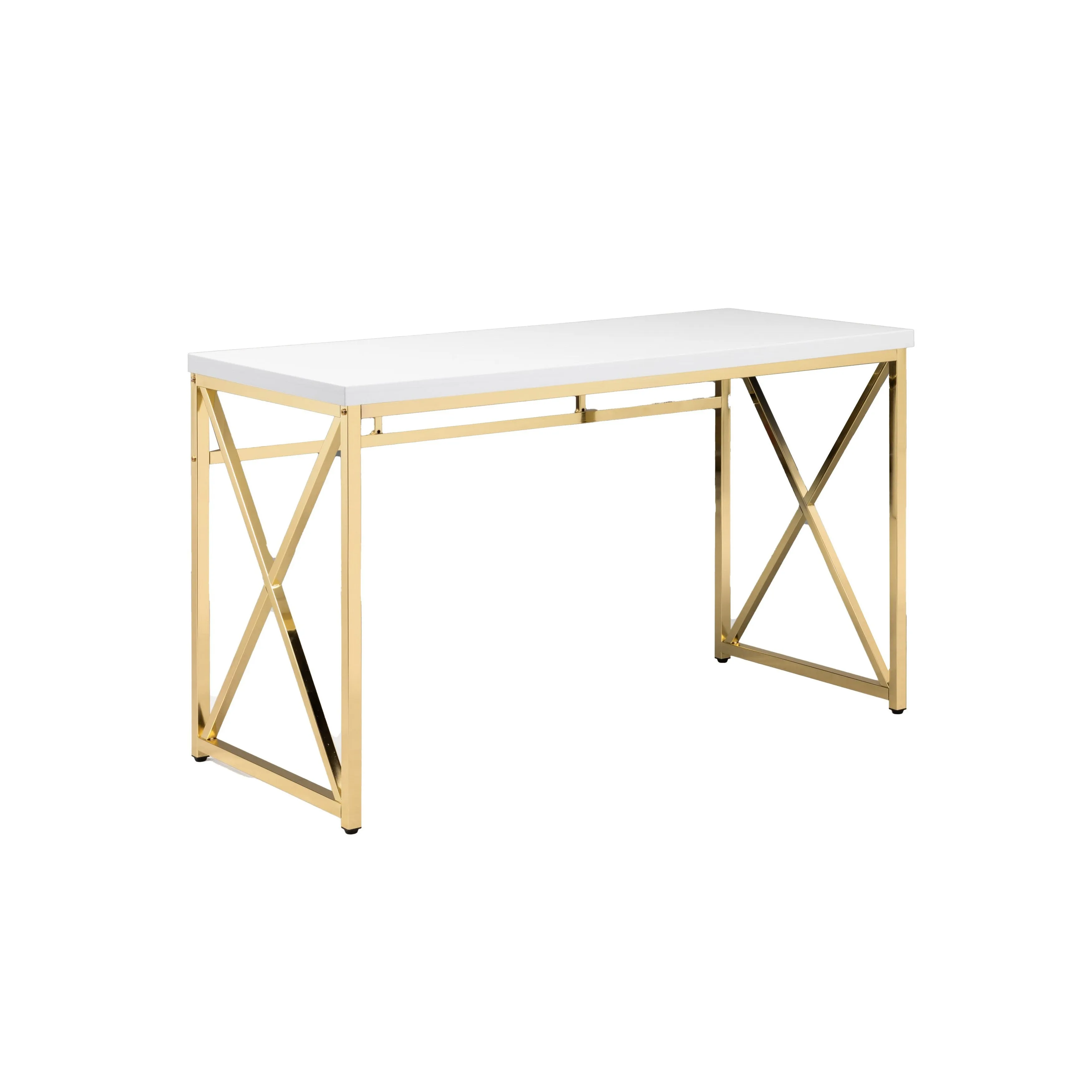 Gracie 47 Inch Desk, White Rectangular Top, Metal Legs in Gold Finish By Casagear Home