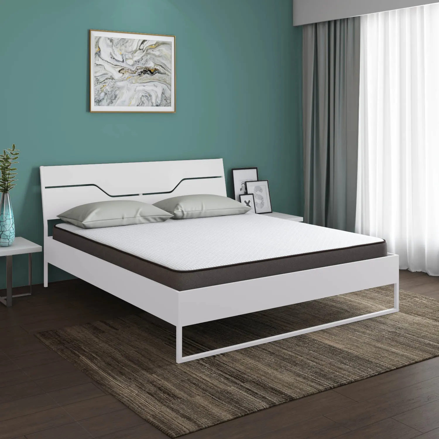 Grande Wood and Metal Hybrid Bed (White)   Lite Dual Comfort Mattress (King)