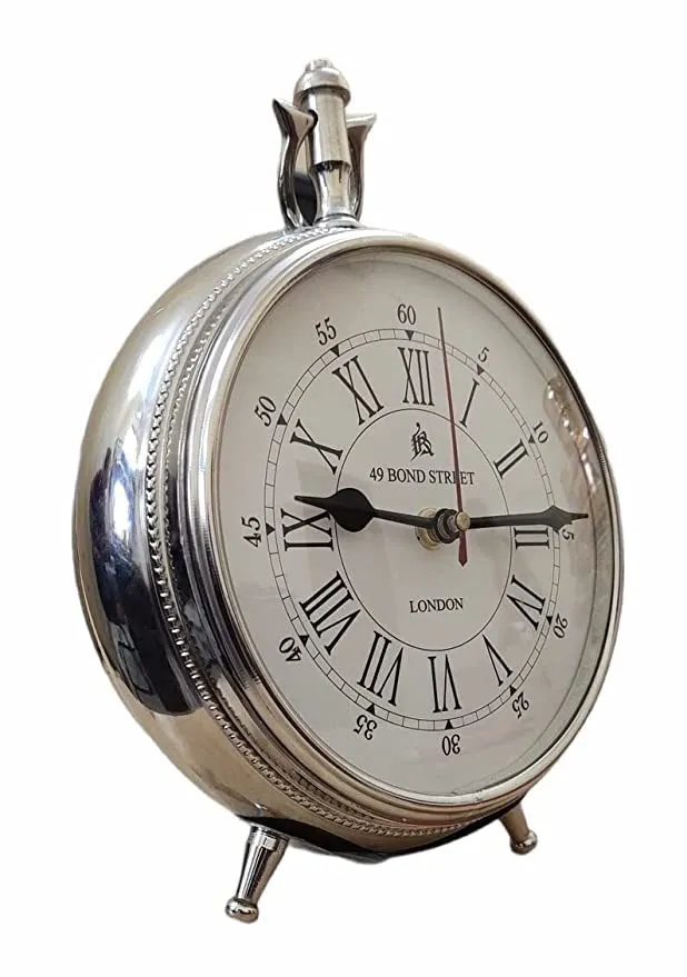 Great Choice Chrome Finish Table Clock Nautical Style Shiny Silver Desk Analog Roman Clock Office & Home Desk Decor Christmas Gift