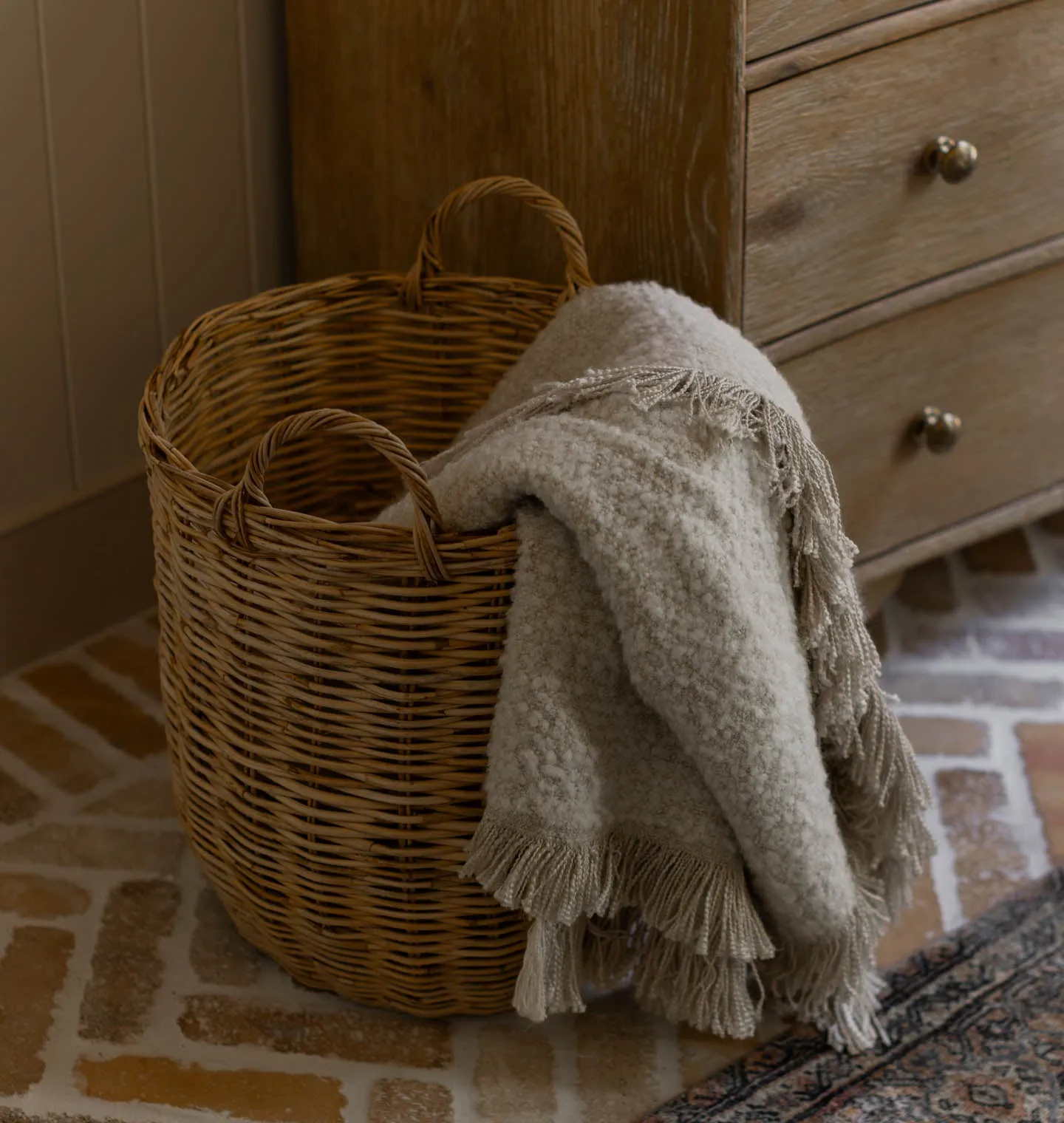 Hand-Woven Rattan Basket w/ Handles