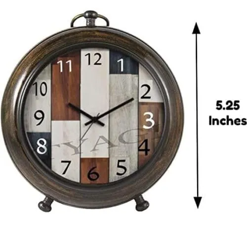 Handmade Wooden 5" Table Top Clock Desk Clock Antque Style Hanging Clock Home & Office, Bed Room, Decor Wedding Gift (Multicolor Dial)
