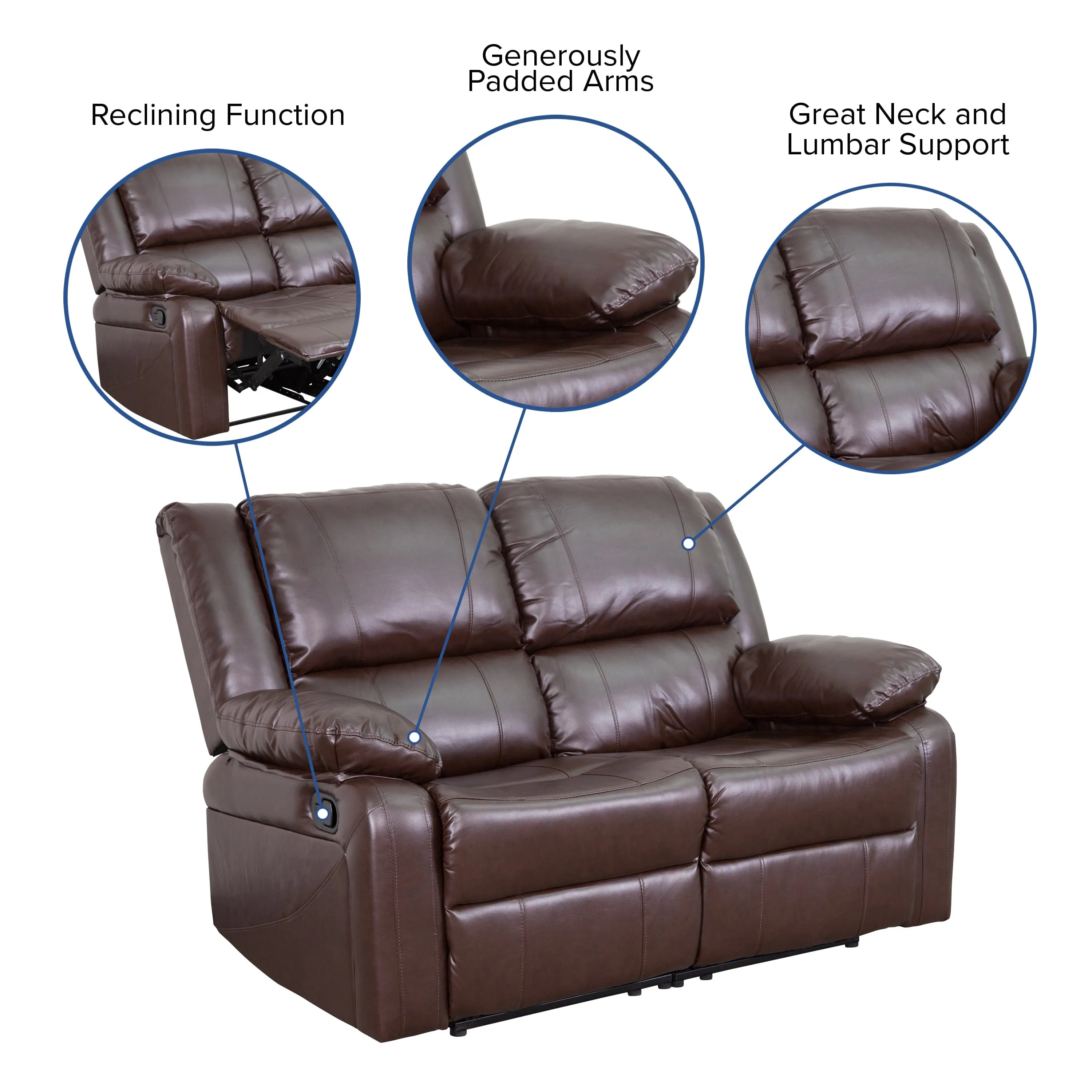 Harmony Series Brown LeatherSoft Loveseat with Two Built-In Recliners - BT-70597-LS-BN-GG