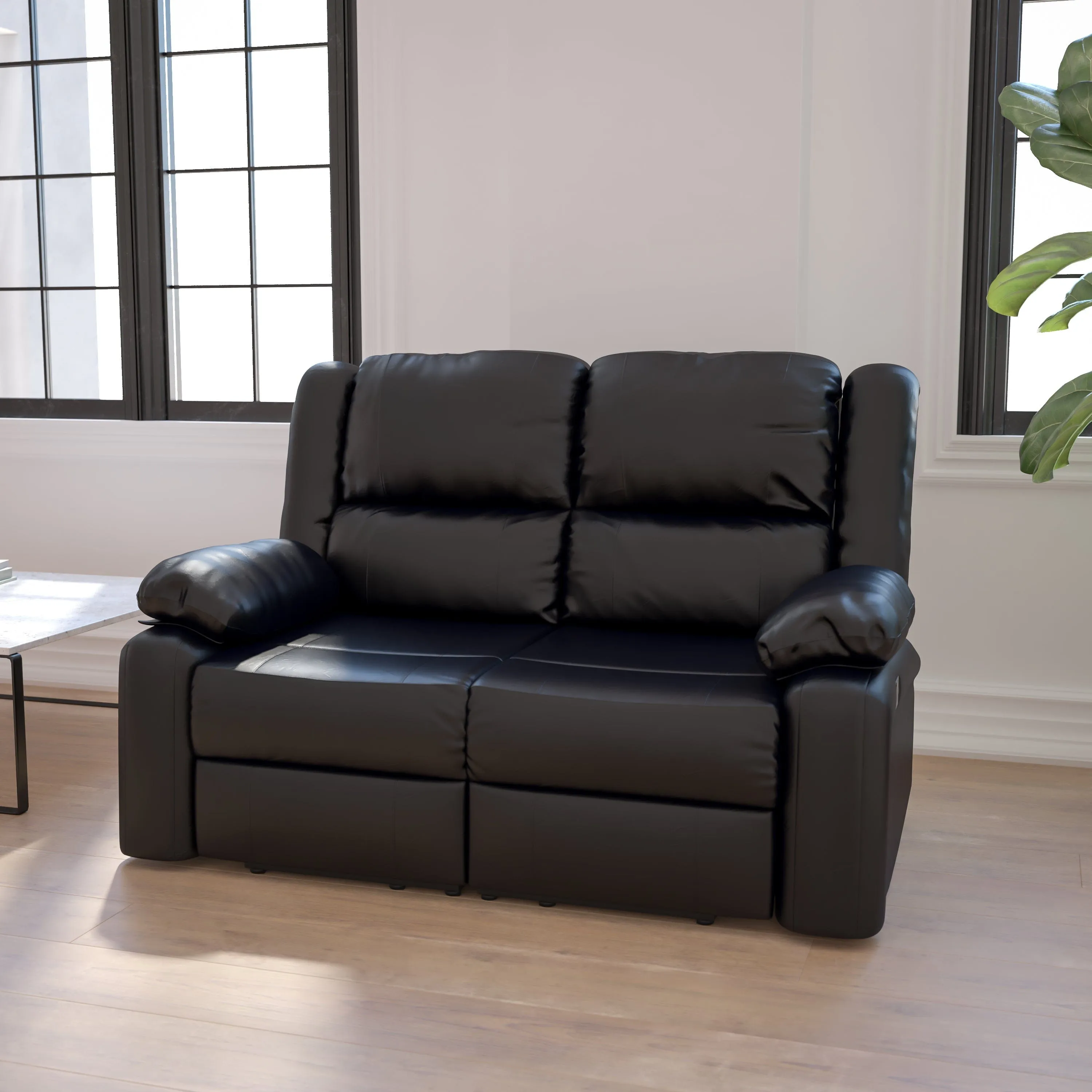 Harmony Series Brown LeatherSoft Loveseat with Two Built-In Recliners - BT-70597-LS-BN-GG
