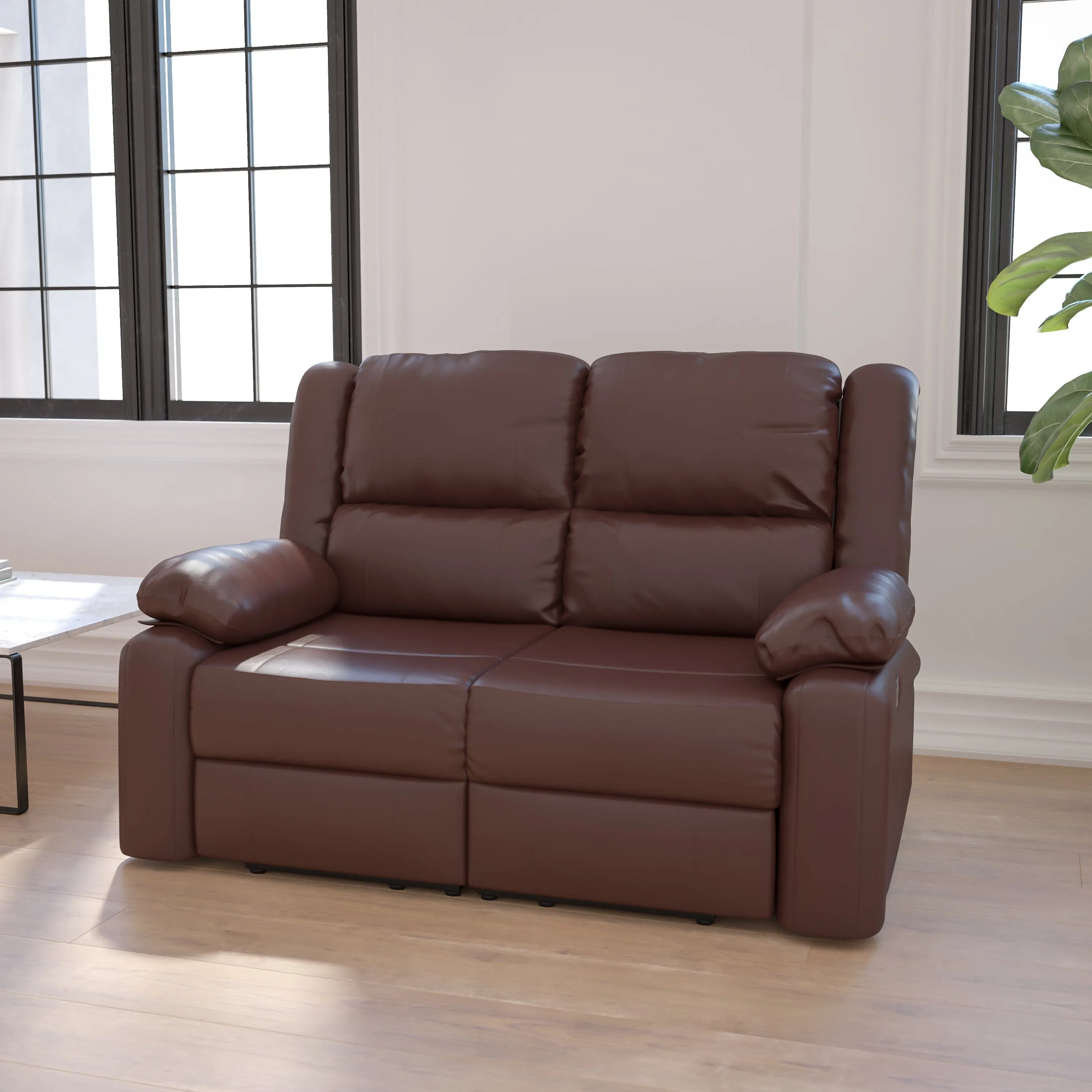 Harmony Series Brown LeatherSoft Loveseat with Two Built-In Recliners - BT-70597-LS-BN-GG