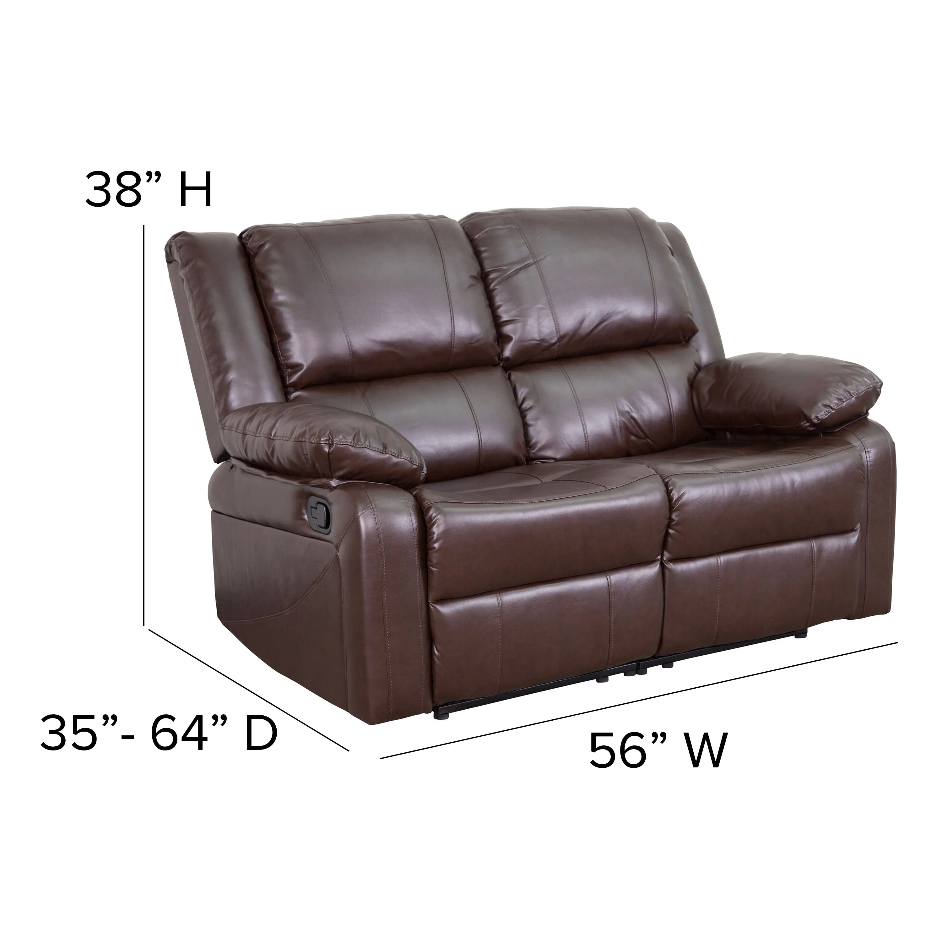 Harmony Series Brown LeatherSoft Loveseat with Two Built-In Recliners - BT-70597-LS-BN-GG