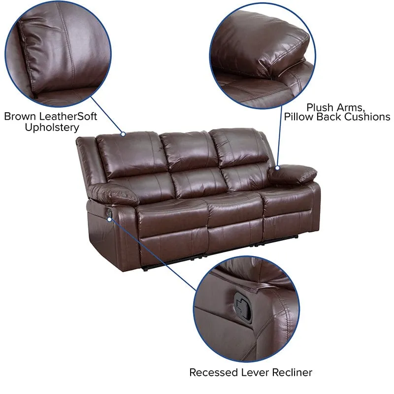 Harmony Series Brown LeatherSoft Sofa with Two Built-In Recliners - BT-70597-SOF-BN-GG