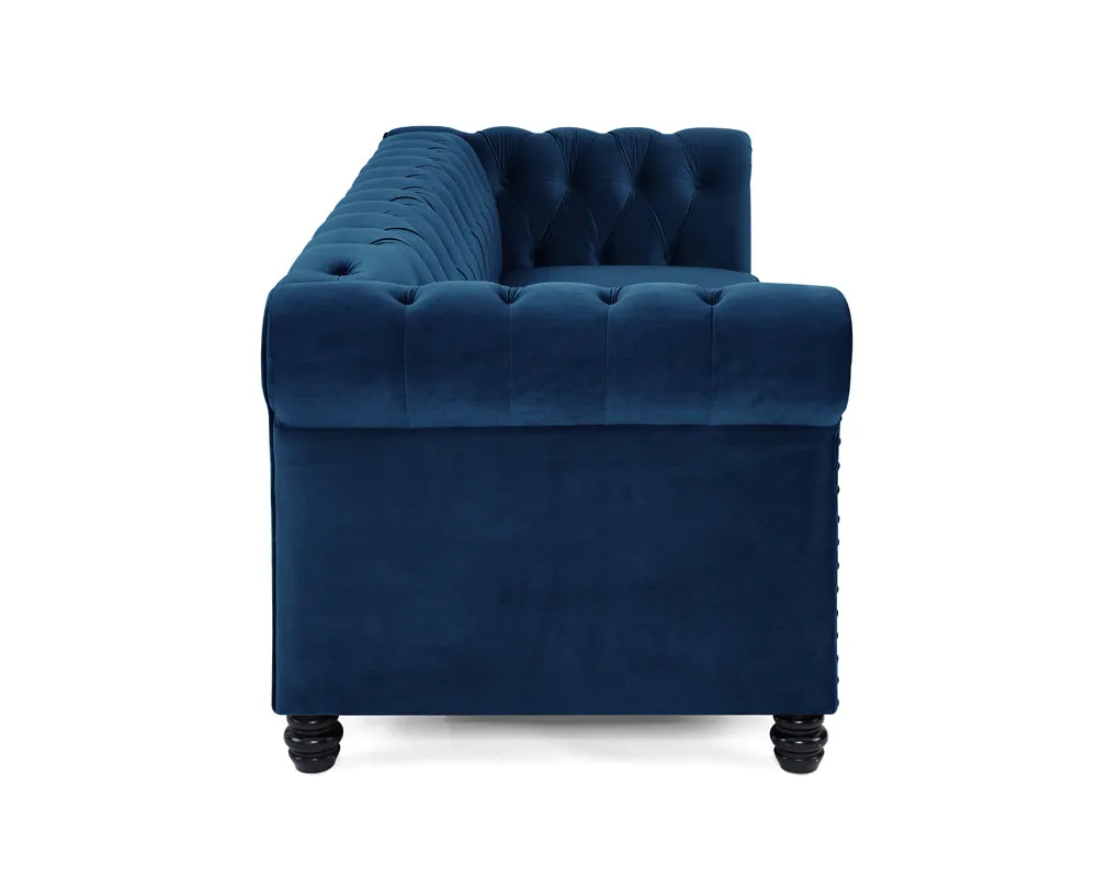 Harper Chesterfield Studded Blue Velvet 3 Seater Sofa