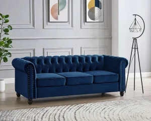 Harper Chesterfield Studded Blue Velvet 3 Seater Sofa