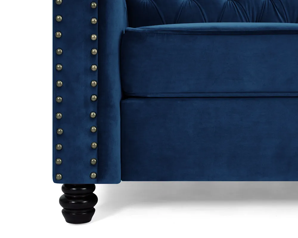Harper Chesterfield Studded Blue Velvet 3 Seater Sofa