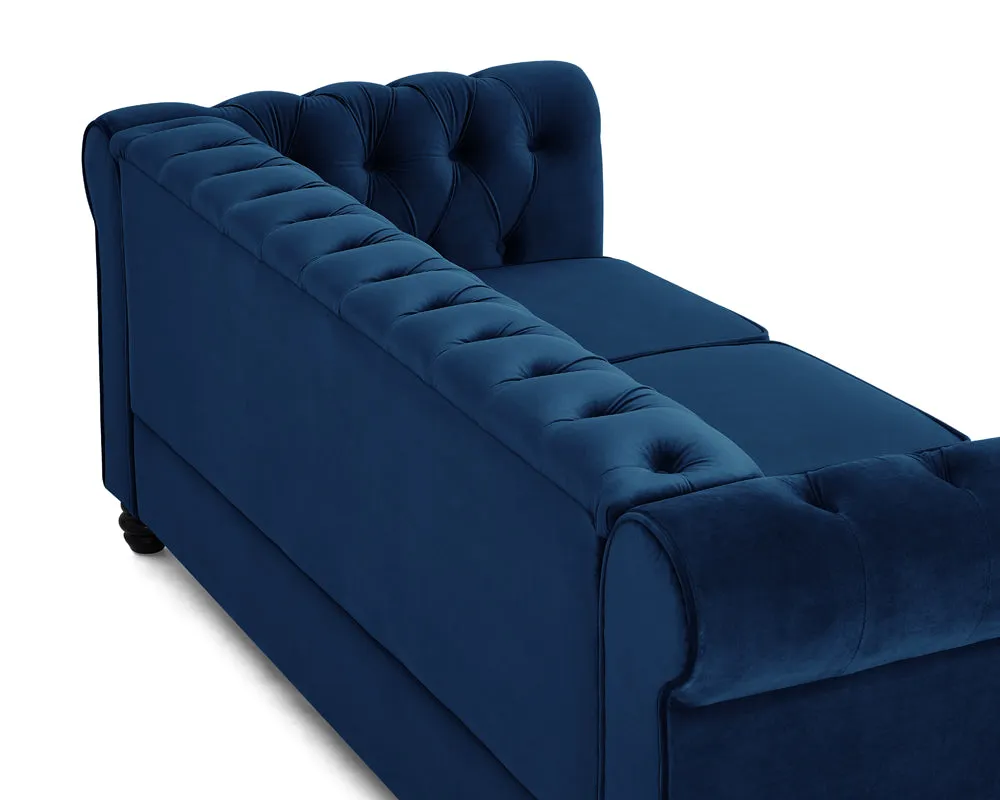 Harper Chesterfield Studded Blue Velvet 3 Seater Sofa