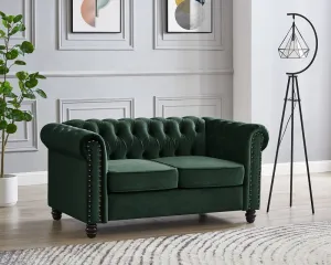Harper Chesterfield Studded Green Velvet 2 Seater Sofa