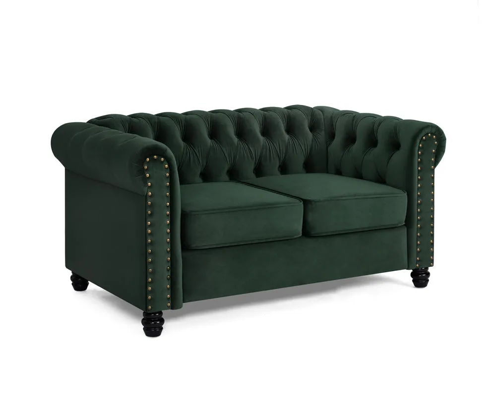 Harper Chesterfield Studded Green Velvet 2 Seater Sofa