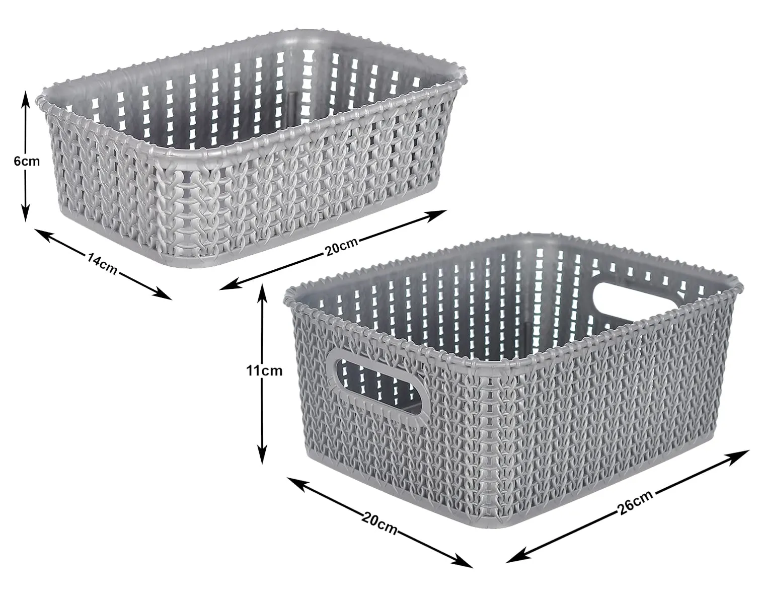 Heart Home Multipurposes Large & Small Size M 20-15 Plastic Basket, Organizer For Kitchen, Countertops, Cabinets, Bathroom Without Lids- Set of 2 (Grey) -46HH0138
