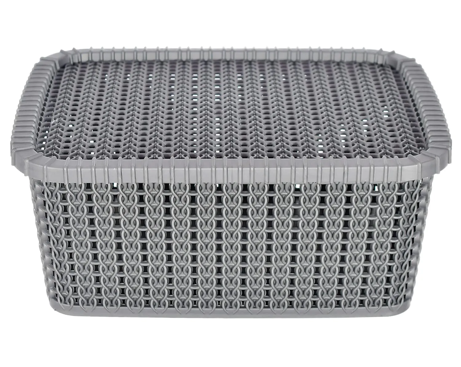 Heart Home Multipurposes Large M 20 Plastic Basket, Organizer For Kitchen, Countertops, Cabinets, Bathroom With Lids- Pack of 3 (Grey) -46HH074