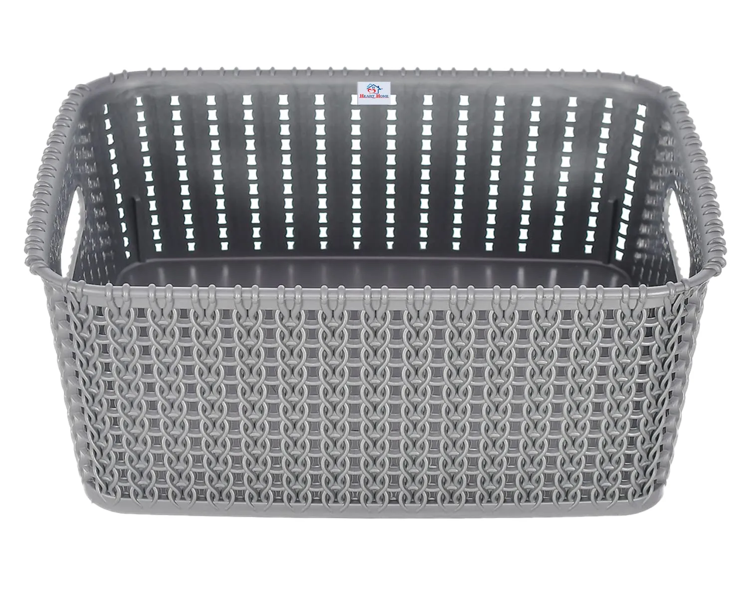 Heart Home Multipurposes Large M 20 Plastic Basket, Organizer For Kitchen, Countertops, Cabinets, Bathroom With Lids- Pack of 3 (Grey) -46HH074